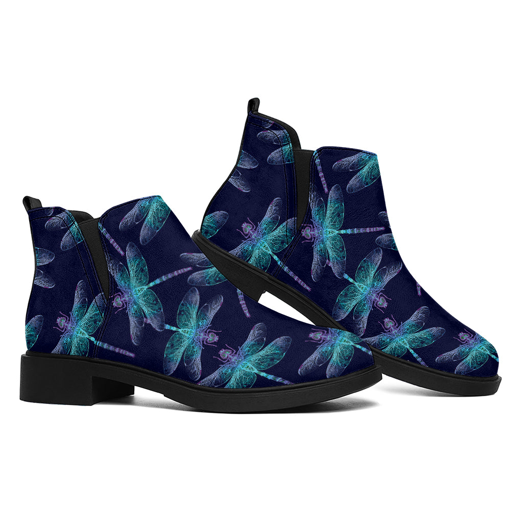 Teal And Purple Dragonfly Pattern Print Flat Ankle Boots