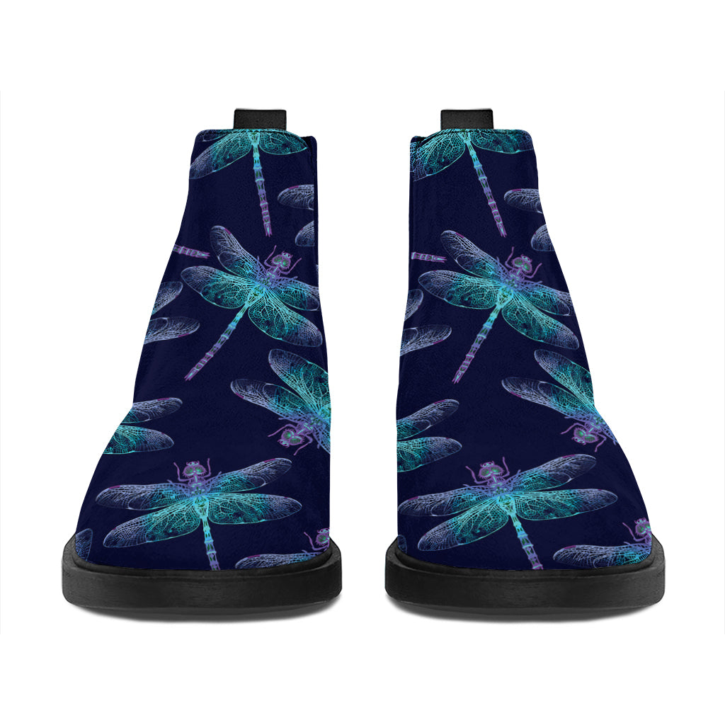 Teal And Purple Dragonfly Pattern Print Flat Ankle Boots