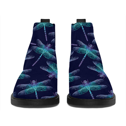 Teal And Purple Dragonfly Pattern Print Flat Ankle Boots