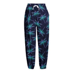 Teal And Purple Dragonfly Pattern Print Fleece Lined Knit Pants