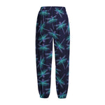 Teal And Purple Dragonfly Pattern Print Fleece Lined Knit Pants