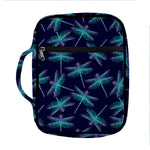 Teal And Purple Dragonfly Pattern Print Front Pocket Bible Bag