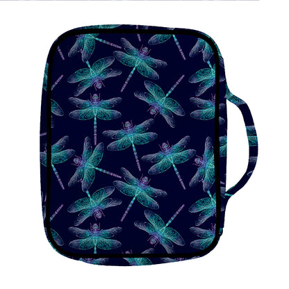 Teal And Purple Dragonfly Pattern Print Front Pocket Bible Bag