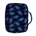 Teal And Purple Dragonfly Pattern Print Front Pocket Bible Bag
