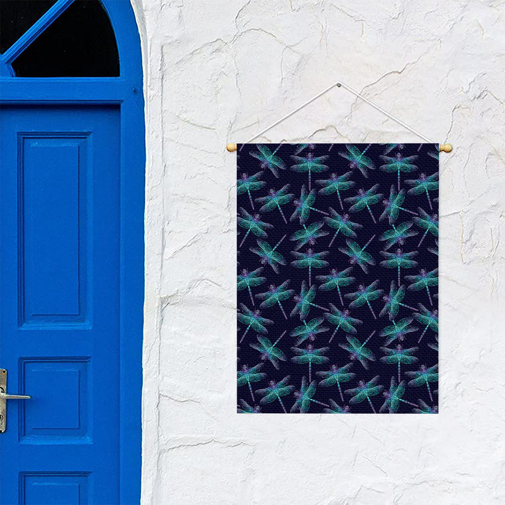 Teal And Purple Dragonfly Pattern Print Garden Flag