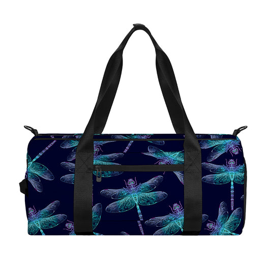 Teal And Purple Dragonfly Pattern Print Gym Bag
