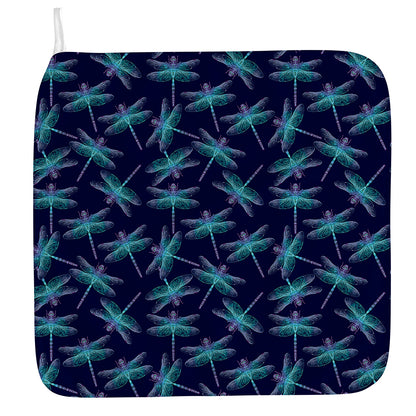 Teal And Purple Dragonfly Pattern Print Hand Towel
