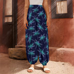 Teal And Purple Dragonfly Pattern Print Harem Pants