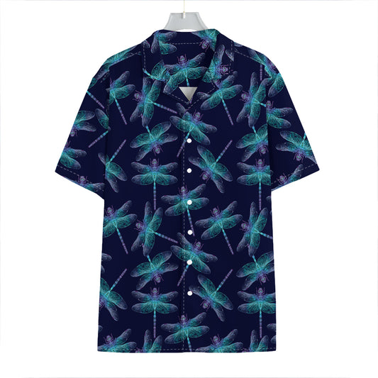 Teal And Purple Dragonfly Pattern Print Hawaiian Shirt