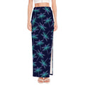 Teal And Purple Dragonfly Pattern Print High Slit Maxi Skirt