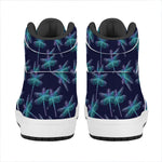 Teal And Purple Dragonfly Pattern Print High Top Leather Sneakers