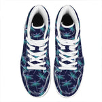 Teal And Purple Dragonfly Pattern Print High Top Leather Sneakers