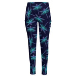 Teal And Purple Dragonfly Pattern Print High-Waisted Pocket Leggings