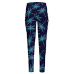 Teal And Purple Dragonfly Pattern Print High-Waisted Pocket Leggings