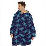 Teal And Purple Dragonfly Pattern Print Hoodie Blanket