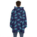 Teal And Purple Dragonfly Pattern Print Hoodie Blanket