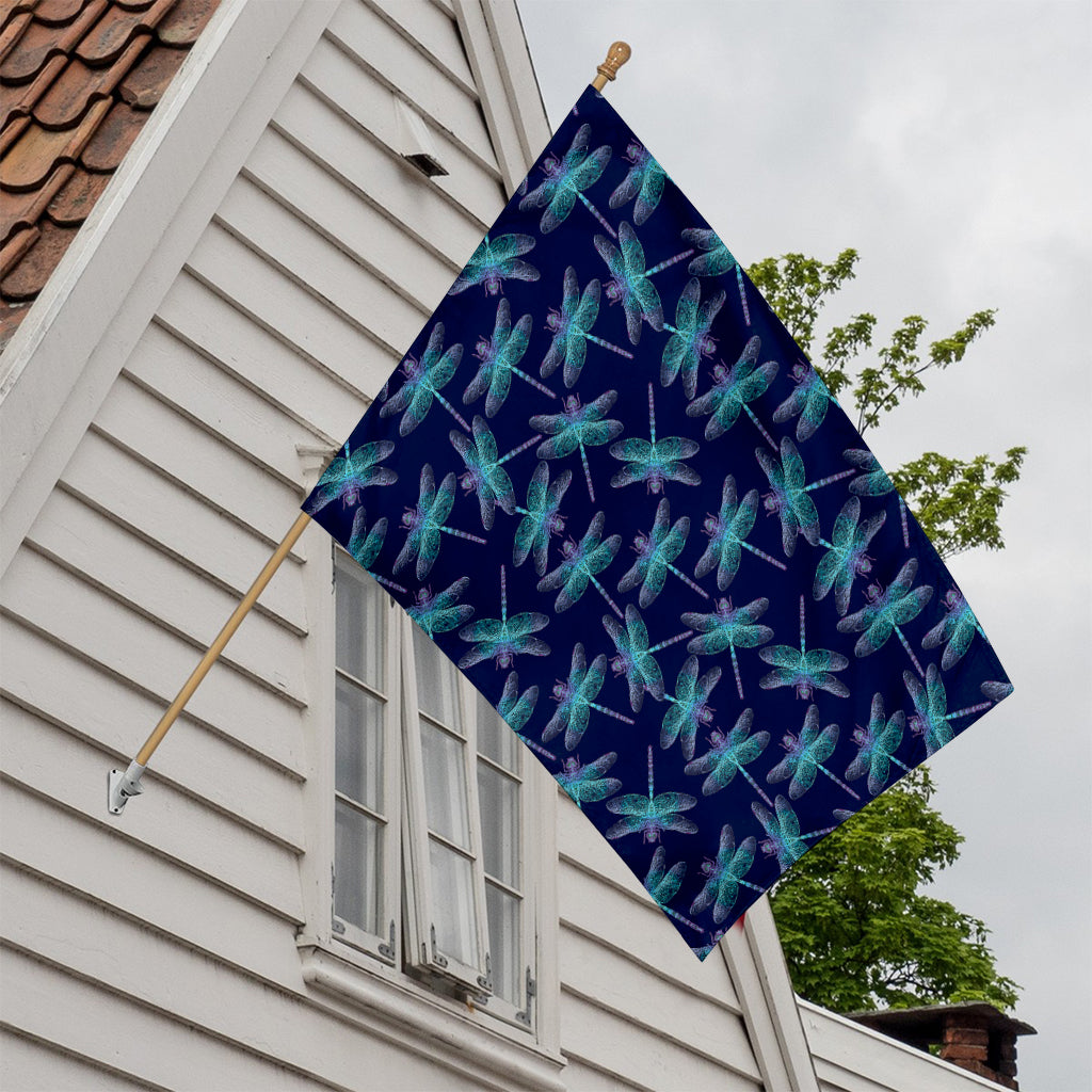 Teal And Purple Dragonfly Pattern Print House Flag
