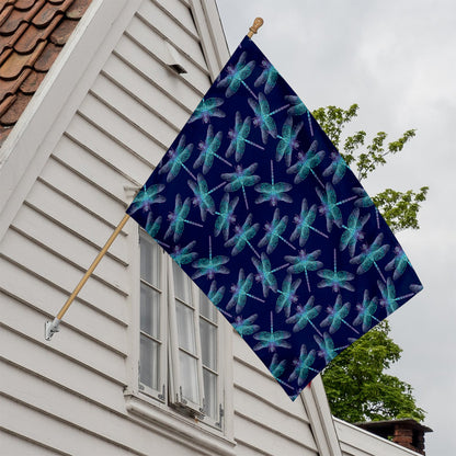 Teal And Purple Dragonfly Pattern Print House Flag