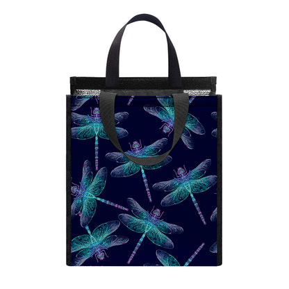 Teal And Purple Dragonfly Pattern Print Insulated Lunch Tote