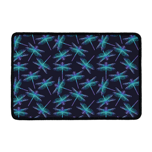 Teal And Purple Dragonfly Pattern Print Kitchen Mat