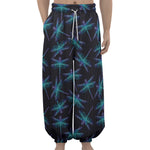 Teal And Purple Dragonfly Pattern Print Lantern Pants