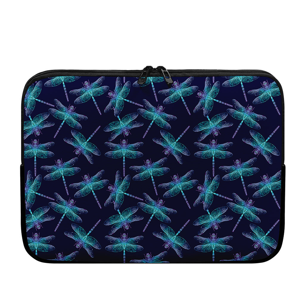 Teal And Purple Dragonfly Pattern Print Laptop Sleeve