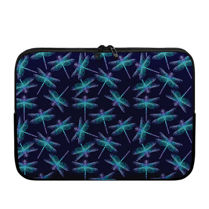 Teal And Purple Dragonfly Pattern Print Laptop Sleeve