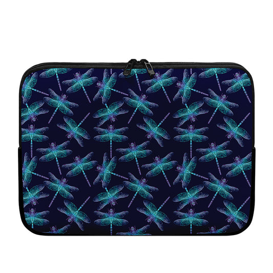 Teal And Purple Dragonfly Pattern Print Laptop Sleeve