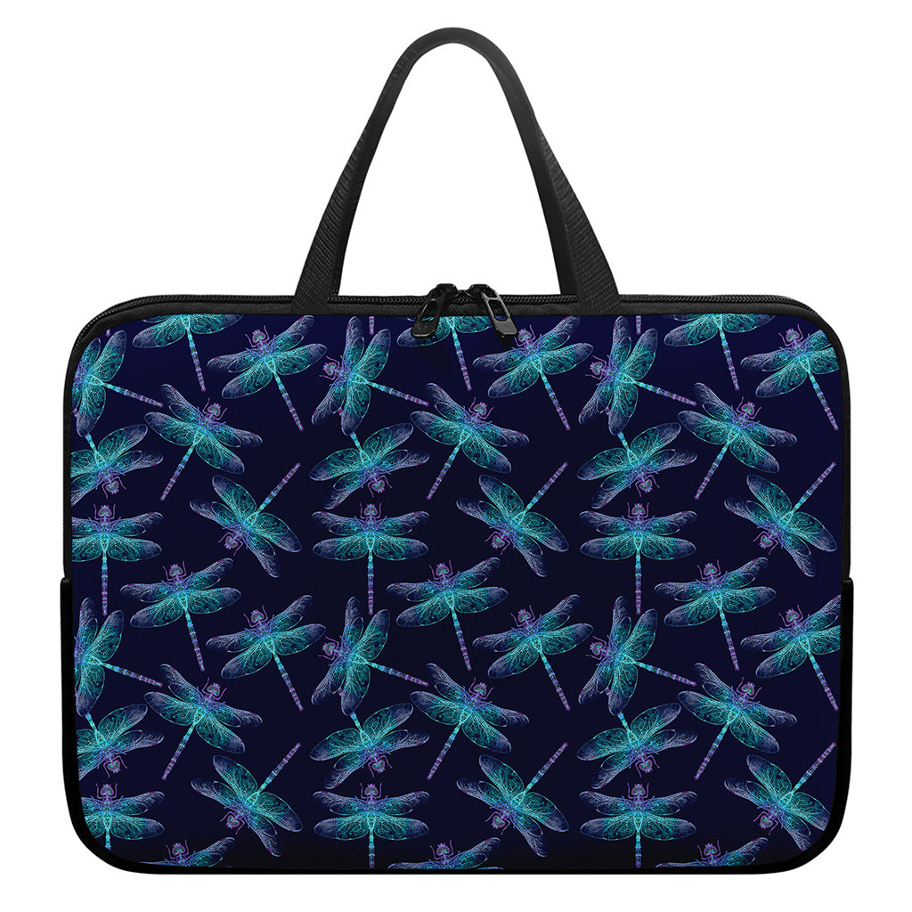 Teal And Purple Dragonfly Pattern Print Laptop Sleeve With Handle