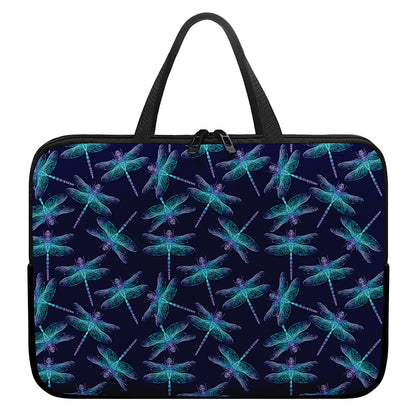 Teal And Purple Dragonfly Pattern Print Laptop Sleeve With Handle