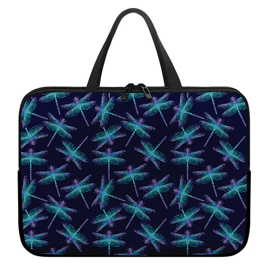 Teal And Purple Dragonfly Pattern Print Laptop Sleeve With Handle