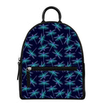 Teal And Purple Dragonfly Pattern Print Leather Backpack