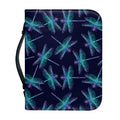 Teal And Purple Dragonfly Pattern Print Leather Bible Cover