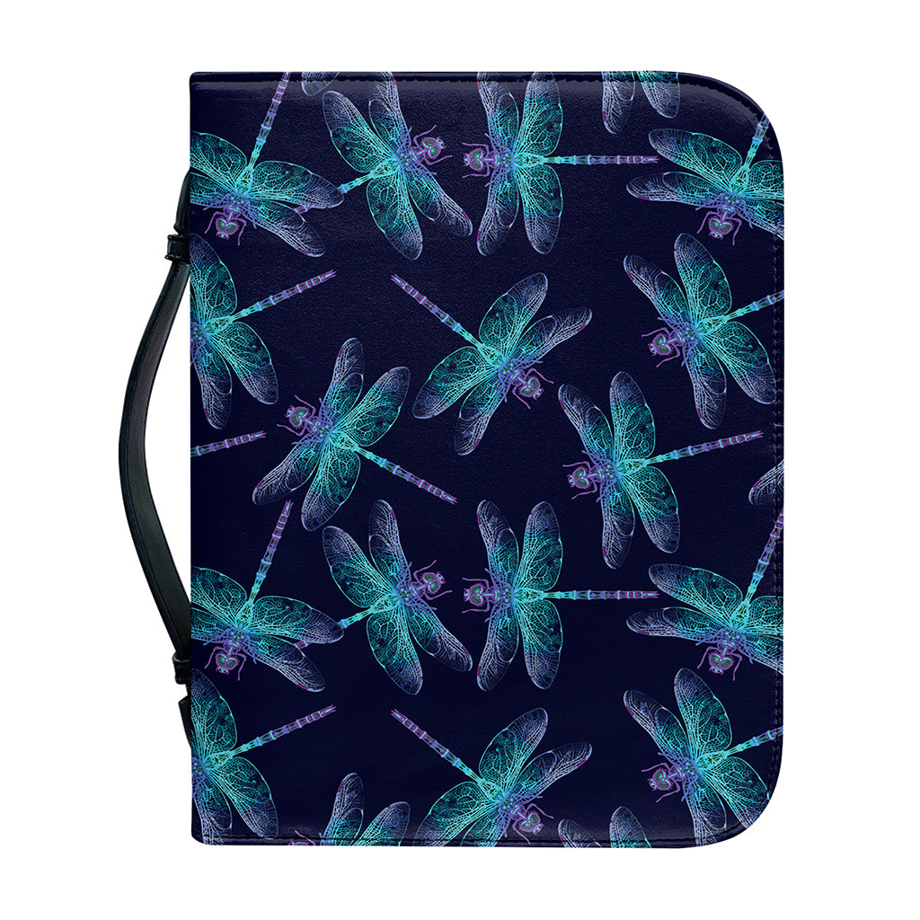 Teal And Purple Dragonfly Pattern Print Leather Bible Cover