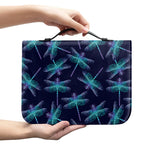 Teal And Purple Dragonfly Pattern Print Leather Bible Cover