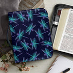 Teal And Purple Dragonfly Pattern Print Leather Bible Cover