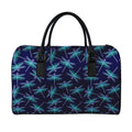 Teal And Purple Dragonfly Pattern Print Leather Duffel Bag