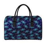 Teal And Purple Dragonfly Pattern Print Leather Duffle Bag