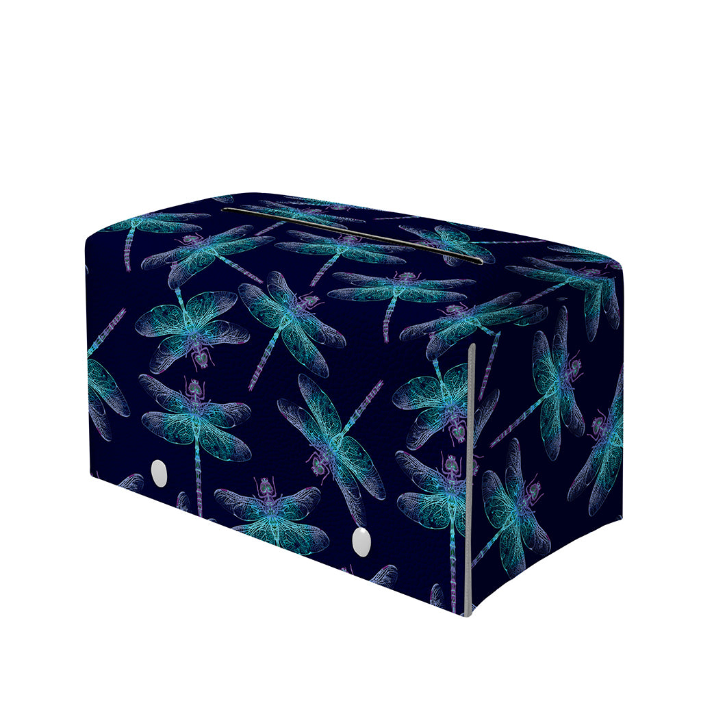 Teal And Purple Dragonfly Pattern Print Leather Tissue Box Cover