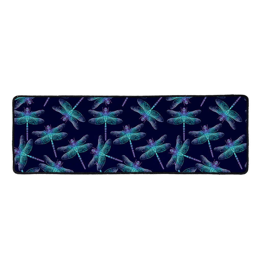 Teal And Purple Dragonfly Pattern Print Long Kitchen Mat