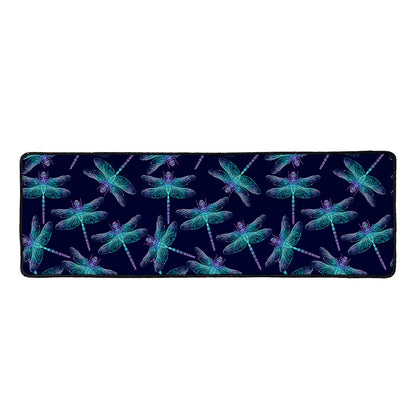 Teal And Purple Dragonfly Pattern Print Long Kitchen Mat