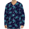 Teal And Purple Dragonfly Pattern Print Long Sleeve Baseball Jersey