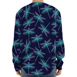 Teal And Purple Dragonfly Pattern Print Long Sleeve Baseball Jersey