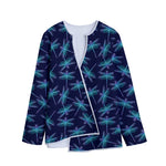 Teal And Purple Dragonfly Pattern Print Long Sleeve Short Coat