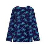 Teal And Purple Dragonfly Pattern Print Long Sleeve Short Coat