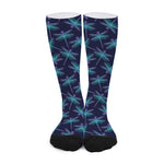 Teal And Purple Dragonfly Pattern Print Long Socks