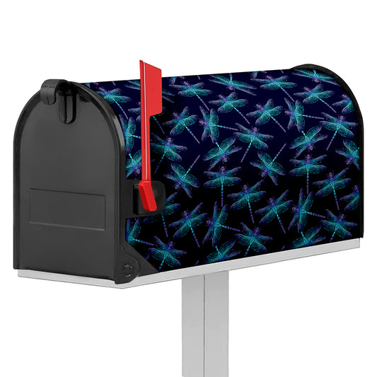 Teal And Purple Dragonfly Pattern Print Mailbox Cover