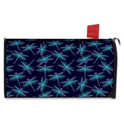 Teal And Purple Dragonfly Pattern Print Mailbox Cover