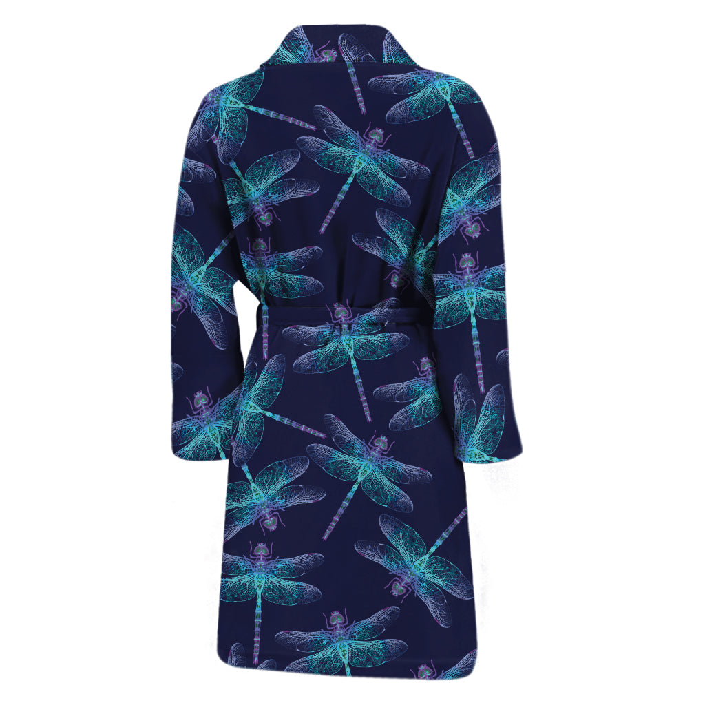 Teal And Purple Dragonfly Pattern Print Men's Bathrobe