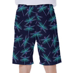 Teal And Purple Dragonfly Pattern Print Men's Beach Shorts